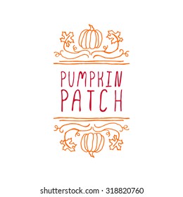 Pumpkin patch. Hand-sketched typographic element with cute little pumpkins on white background. 