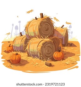 Pumpkin Patch with Hay Bales clip art 