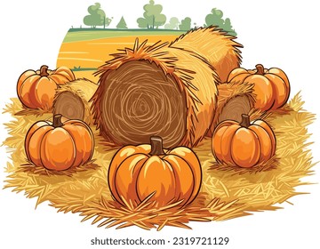 Pumpkin Patch with Hay Bales clip art 