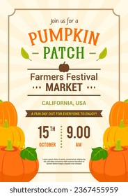 Pumpkin Patch invitation poster vector design. Farmers Festival market