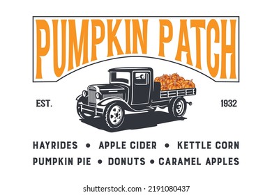 Pumpkin Patch Old Truck Hauling Pumpkins | Farmhouse | Print | EPS10