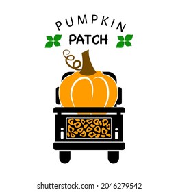 Cita de Pumkin Patch. Camión con calabaza. Temporada de otoño. Diseño de imprimibles en otoño. Ilustración del vector