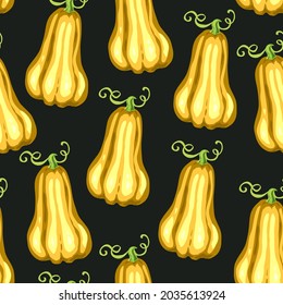 Pumpkin pattern, autumn background. Harvesting, butternut pumpkin vegetable print. Vector seamless texture.