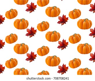 Pumpkin pattern background leaves Vector. Autumn season template