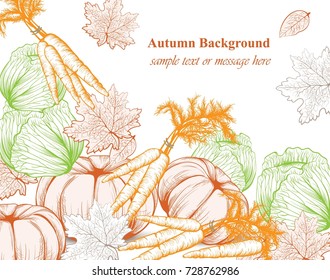Pumpkin pattern background. Vector Line art hand drawn graphic style illustration