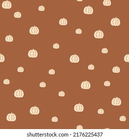 Pumpkin pattern. Boho pumpkin seamless pattern. Tiny halloween pumpkins background. Cute thanksgiving print. Cartoon pumpkins hand drawn illustration. Seasonal textile holiday banners, vector surface