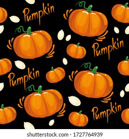 Pumpkin pattern for fabric design. Background pumpkin. Autumn vegetable pattern