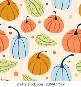 Pumpkin pattern for Halloween and thanks giving day, Food vector seamless repeat patterns.