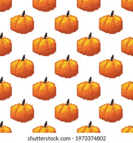 Pumpkin pattern pixel art. Seamless pattern. Pixel art pumpkin pattern. Halloween.