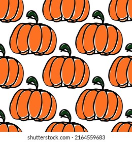 Pumpkin pattern. Seamless doodle vector with pumpkin icons. Vintage pumpkins pattern