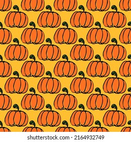 Pumpkin pattern. Seamless doodle vector with pumpkin icons. Vintage pumpkins pattern