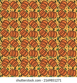 Pumpkin pattern. Seamless doodle vector with pumpkin icons. Vintage pumpkins pattern