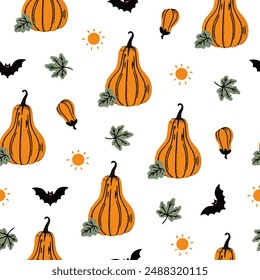 Pumpkin pattern. Set of pumpkins. Pumpkin of different shapes and colors. Design, pattern for Thanksgiving. Autumn pumpkin. Pumpkin for Halloween.