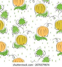 Pumpkin pattern with vector watercolor elements on a white background.Suitable for backgrounds, posters, wallpapers, fabrics, paper. 