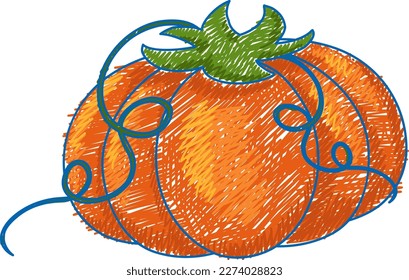 Pumpkin pencil colour child scribble style illustration