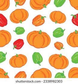 Pumpkin and pepper are vegetables that will decorate and complement any dish, plant, vegetables, vector, illustration, pumpkin, contour, background, vitamins, isolate