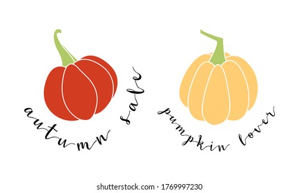 Pumpkin. Perfect for autumn decorative design, thanksgiving and halloween invitation, harvest flyer, logo. Vector flat illustration