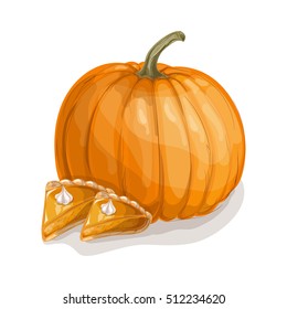 Pumpkin pie. American dessert on Thanksgiving Day. Pumpkin. Vector illustration.