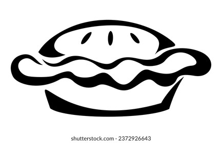 Pumpkin pie. Black silhouette of a pumpkin pie isolated on a white background. Vector illustration. Handmade illustration, not AI