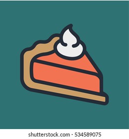 Pumpkin Pie Cake Slice Piece Minimal Flat Color Line Outline Stroke Icon Pictogram Symbol