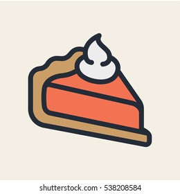 Pumpkin Pie Cake Slice Piece Minimal Flat Color Line Outline Stroke Icon Pictogram Symbol