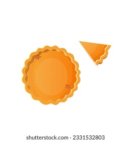 Pumpkin pie in cartoon style. on white background.