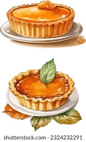 Pumpkin pie clipart, isolated vector illustration.