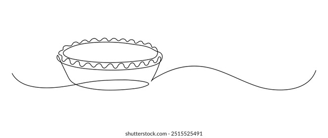 Pumpkin pie. Continuous line drawing. Food frame border doodle.  