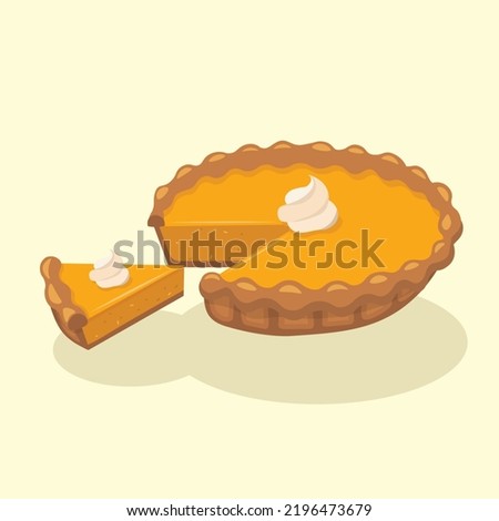 Pumpkin Pie and Cream with A Sliced Piece Vector Illustration | Flat Design Isolated | Halloween | Thanksgiving