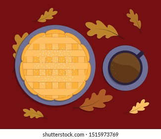 pumpkin pie with a cup of tea