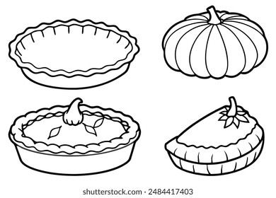 Pumpkin pie delicate line art vintage Thanksgiving illustration