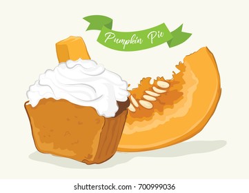pumpkin pie and fruit vector