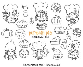 Pumpkin pie Gnomes Doodle, Pumpkin Pie Gnome Coloring Page. Happy fall