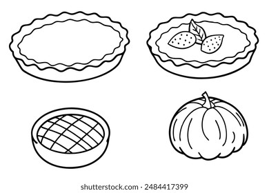 Pumpkin pie hand-drawn line art festive dessert illustration