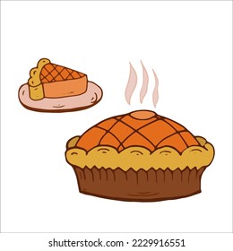 pumpkin Pie Icon, sticker, design element. Yellow and orange colors. Vector Illustration. Elements for cover, web, printing, design illustrations in the style of outline