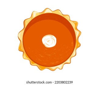Pumpkin pie. Illustration of a traditional pumpkin pie with whipped cream.