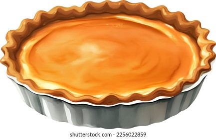 Pumpkin Pie Isolated Hand Drawn Painting Illustration