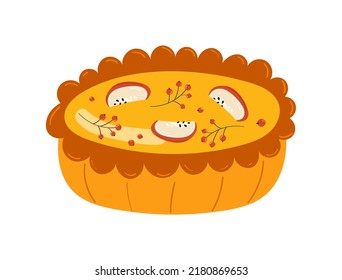 Pumpkin pie isolated on white background. Vector illustration. 