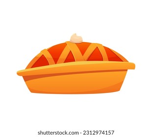 Pie de calabaza aislada en blanco. Postre tradicional estadounidense para la cena de Acción de Gracias. Ilustración vectorial en estilo de caricatura. Icono de comida.