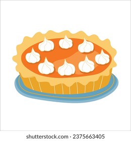 Pumpkin pie isolated on white background. Vector illustration. Cute piece of pumpkin pie. Traditional Thanksgiving dinner vector 