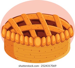 Pumpkin Pie with Lattice Crust - Cartoon Illustration 