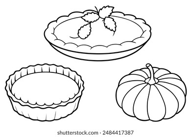 Pumpkin pie line art illustration detailed holiday treat design