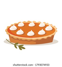 Pumpkin pie with meringue. Vector illustration in a flat style on a white background is isolated.