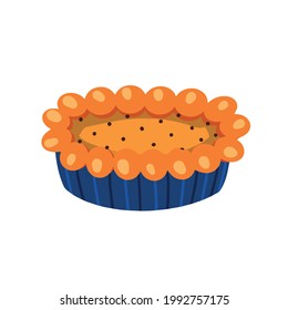 Pumpkin pie on a white background. Traditional American homemade pumpkin pie. Vector illustration