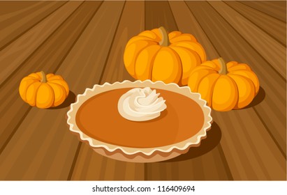 Pumpkin Pie And Orange Pumpkins. Vector Illustration.