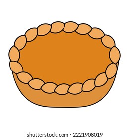 Pumpkin pie  Place for text  Color vector illustration  Cartoon style  Thanksgiving symbol  Delicious pastries cooked in the oven  Vegan food  Healthy diet  Fried crust  Idea for web design 