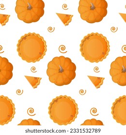 Pumpkin pie seamless pattern in cartoon style