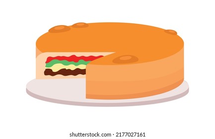 Pumpkin pie semi flat color vector object. Full sized item on white. Delicious food. Preparing dish for Thanksgiving dinner. Simple cartoon style illustration for web graphic design and animation