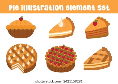 Pumpkin pie set illustration element set. Vector illustration, flat design