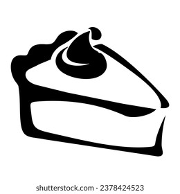 Pumpkin pie slice. Black silhouette of a pumpkin pie slice isolated on a white background. Vector illustration. Handmade illustration, not AI